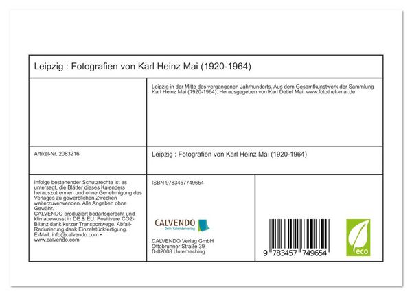 Produktbild: Leipzig : Fotografien von Karl Heinz Mai (1920-1964) (Tischkalender 2026 DIN A5 quer), CALVENDO Monatskalender