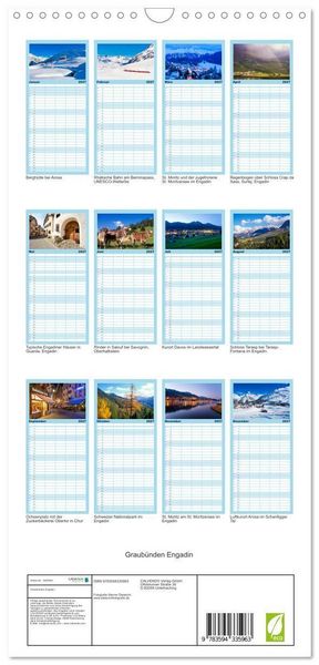 Produktbild: Familienplaner 2027 - Graub&uuml;nden Engadin mit 5 Spalten (Wandkalender, 21 x 45 cm) CALVENDO