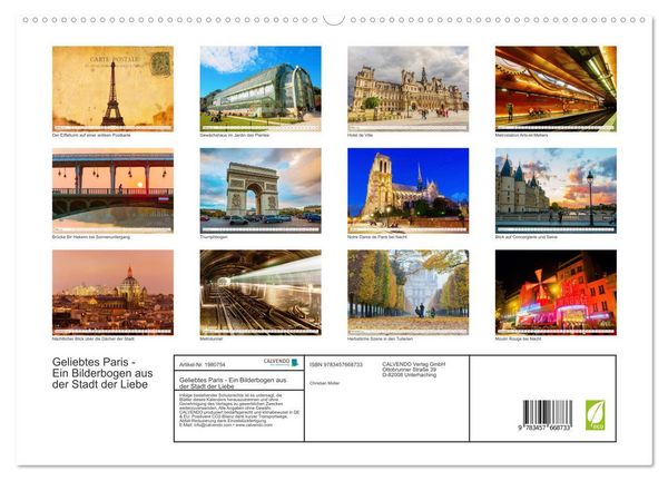 Produktbild: Geliebtes Paris - Ein Bilderbogen aus der Stadt der Liebe (hochwertiger Premium Wandkalender 2026 DIN A2 quer), Kunstdruck in Hochglanz