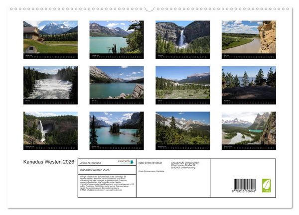 Produktbild: Kanadas Westen 2026 (hochwertiger Premium Wandkalender 2026 DIN A2 quer), Kunstdruck in Hochglanz