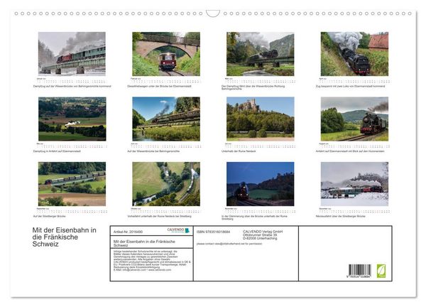 Produktbild: Mit der Eisenbahn in die Fr&auml;nkische Schweiz (Wandkalender 2026 DIN A2 quer), CALVENDO Monatskalender