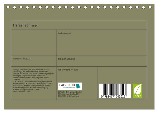 Produktbild: Harzerlebnisse (Tischkalender 2026 DIN A5 quer), CALVENDO Monatskalender