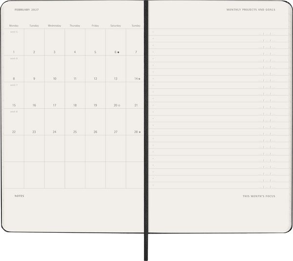 Produktbild: Moleskine 12 Monate Pro Wochen Notizkalender 2027, Pro Large/A5, 1 Wo = 2 Seiten, vertikal, Spalten f&uuml;r Notizen, fester Einband, Schwarz