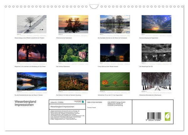 Produktbild: Weserbergland Impressionen (Wandkalender 2026 DIN A3 quer), CALVENDO Monatskalender