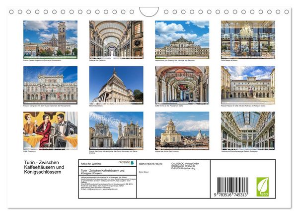 Produktbild: Turin - Zwischen Kaffeeh&auml;usern und K&ouml;nigsschl&ouml;ssern (Wandkalender 2026 DIN A4 quer), CALVENDO Monatskalender