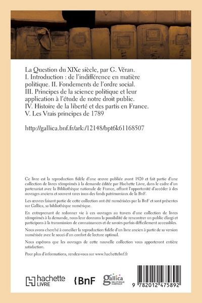 Produktbild: La Question du XIXe si&egrave;cle. I. Introduction