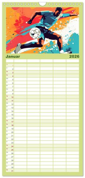 Produktbild: Familienplaner 2026 - Magie des Fussballs - Illustrierte Emotionen auf dem Rasen mit 5 Spalten (Wandkalender, 21 x 45 cm) CALVENDO
