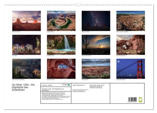 Produktbild: Go West. USA - Die Highlights des S&uuml;dwesten (Wandkalender 2026 DIN A2 quer), CALVENDO Monatskalender