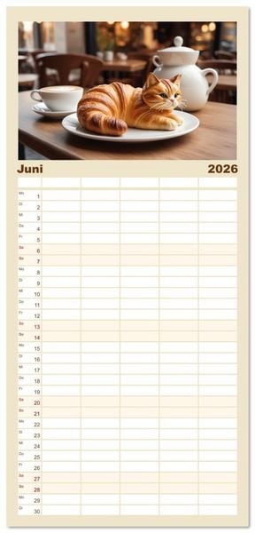 Produktbild: Familienplaner 2026 - Tierische Croissants mit 5 Spalten (Wandkalender, 21 x 45 cm) CALVENDO