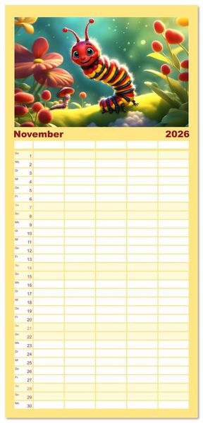 Produktbild: Familienplaner 2026 - W&uuml;rmchen Zauber mit 5 Spalten (Wandkalender, 21 x 45 cm) CALVENDO