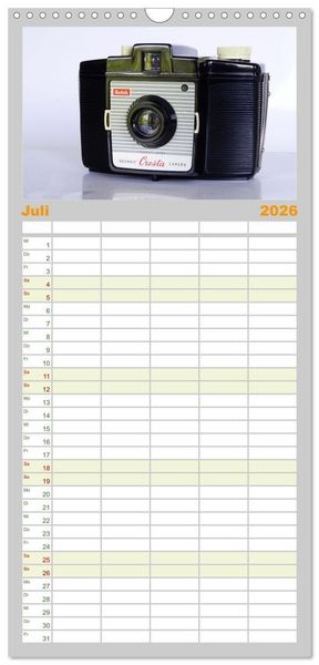 Produktbild: Familienplaner 2026 - Alte Fotoapparate - Kameras von Kodak der Jahre 1905 bis 1977 mit 5 Spalten (Wandkalender, 21 x 45 cm) CALVENDO