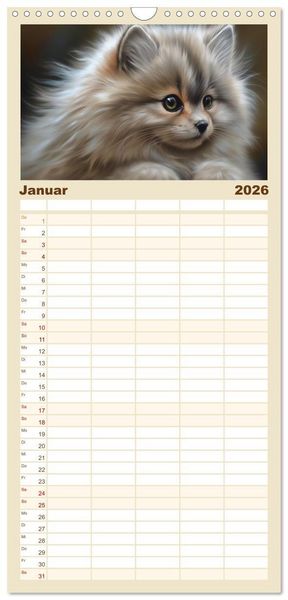 Produktbild: Familienplaner 2026 - Zauberhafte Fluffies mit 5 Spalten (Wandkalender, 21 x 45 cm) CALVENDO