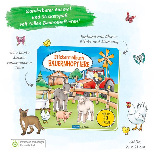 Produktbild: Tr&ouml;tsch Malbuch Stickermalbuch Bauernhoftiere