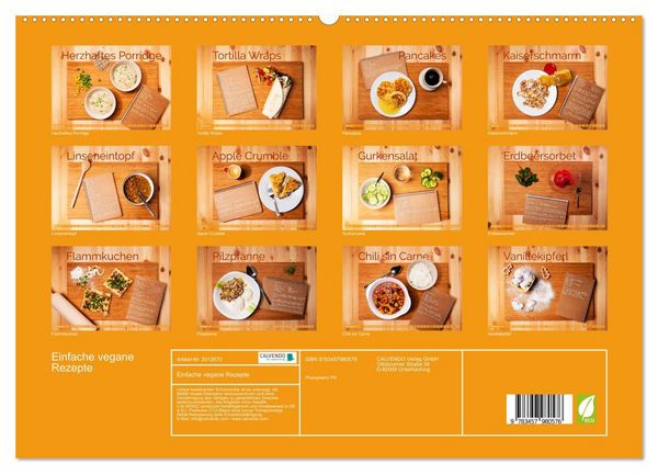 Produktbild: Einfache vegane Rezepte (hochwertiger Premium Wandkalender 2026 DIN A2 quer), Kunstdruck in Hochglanz