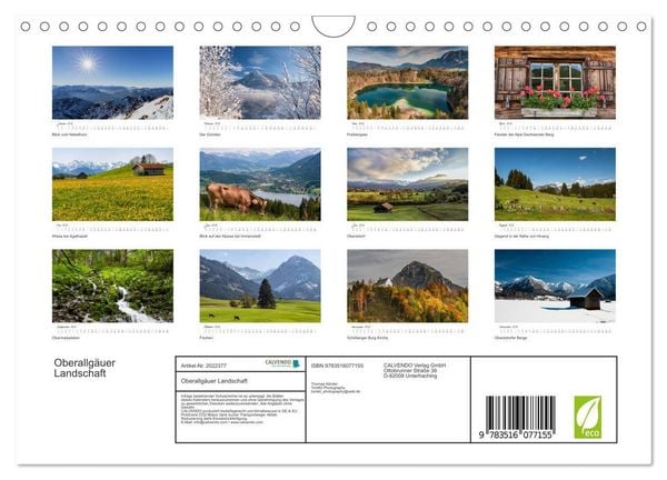 Produktbild: Oberallg&auml;uer Landschaft (Wandkalender 2026 DIN A4 quer), CALVENDO Monatskalender