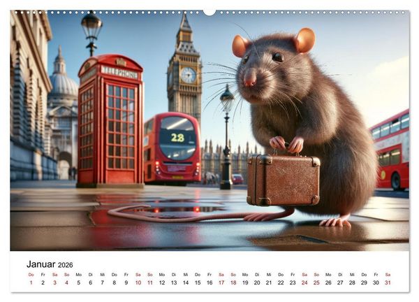 Produktbild: Ratten auf Reisen (hochwertiger Premium Wandkalender 2026 DIN A2 quer), Kunstdruck in Hochglanz