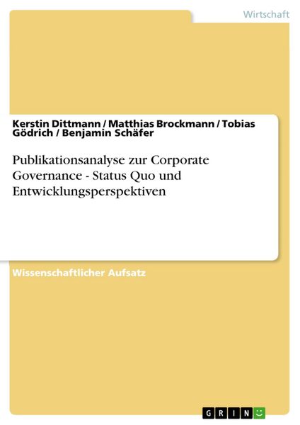 Produktbild: Publikationsanalyse zur Corporate Governance - Status Quo und Entwicklungsperspektiven
