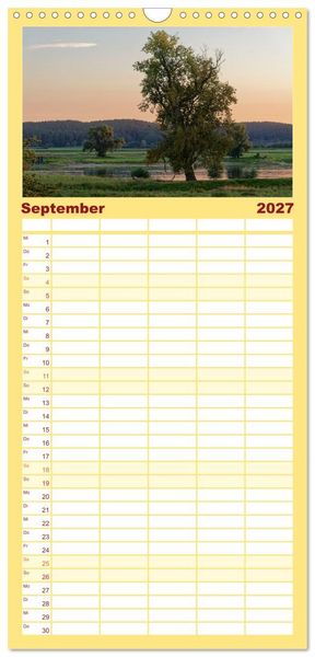Produktbild: Familienplaner 2027 - Flusslandschaft Elbe mit 5 Spalten (Wandkalender, 21 x 45 cm) CALVENDO