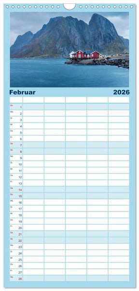 Produktbild: Familienplaner 2026 - Berg, Land und Meer - Eine Reise durch die Landschaften mit 5 Spalten (Wandkalender, 21 x 45 cm) CALVENDO