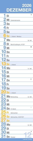 Produktbild: GROSSDRUCK Streifenplaner XL 2026 - Streifenkalender - Wandplaner - Küchen-Kalender - 15x64