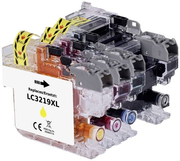 Produktbild: Renkforce Druckerpatrone ersetzt Brother LC-3219XLBK, LC-3219XLC, LC-3219XLM, LC-3219XLY Kompatibel Kombi-Pack Schwarz, Cyan