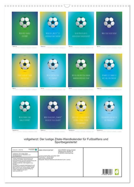Produktbild: vollgeherzt: Der lustige Zitate-Wandkalender f&uuml;r Fu&szlig;ballfans und Sportbegeisterte! (Wandkalender 2026 DIN A2 hoch), CALVENDO Monatskalender