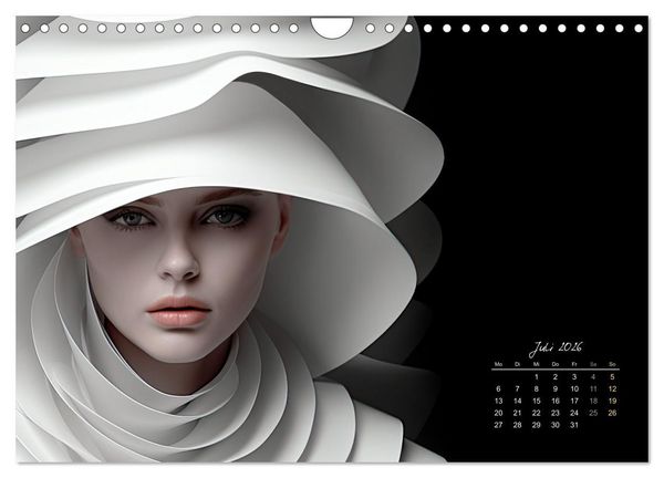 Produktbild: Haute Couture - Wei&szlig; trifft Schwarz (Wandkalender 2026 DIN A4 quer), CALVENDO Monatskalender