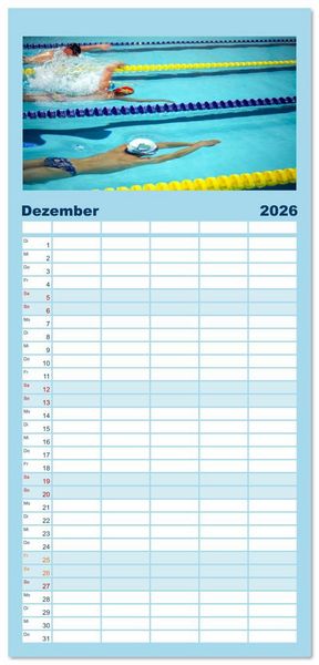 Produktbild: Familienplaner 2026 - Schwimmen - Bahn f&uuml;r Bahn mit 5 Spalten (Wandkalender, 21 x 45 cm) CALVENDO
