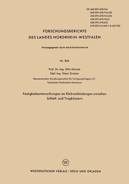 Produktbild: Festigkeitsuntersuchungen an Klebverbindungen zwischen Schleif- und Tragk&ouml;rpern