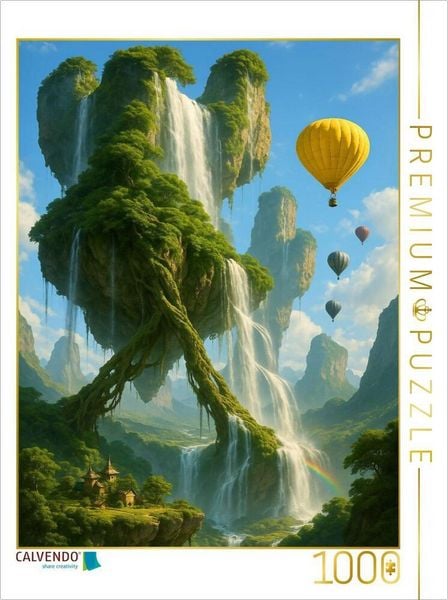 Produktbild: CALVENDO Puzzle Verankerte Felsen - Hei&szlig;luftballons &uuml;ber schwebenden Felsen | 1000 Teile Lege-Gr&ouml;&szlig;e 64x48cm Foto-Puzzle f&uuml;r gl&uuml;ckliche Stunden