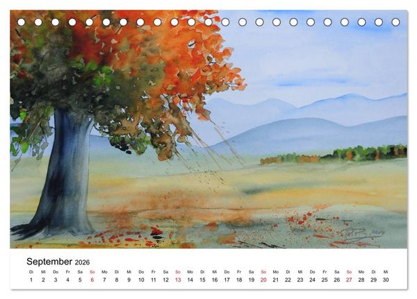 Produktbild: Landschafts-Aquarelle 2026 Roswita Ilona Baumann (Tischkalender 2026 DIN A5 quer), CALVENDO Monatskalender