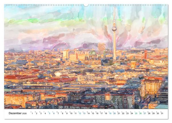 Produktbild: Berlin - Stadtansichten im Aquarell-Design (hochwertiger Premium Wandkalender 2026 DIN A2 quer), Kunstdruck in Hochglanz