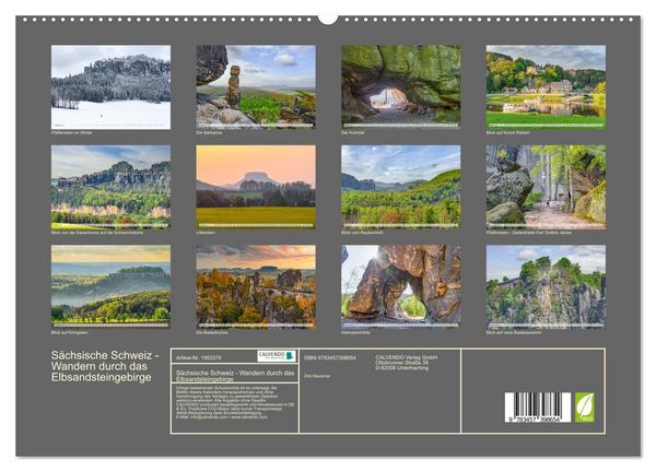 Produktbild: S&auml;chsische Schweiz - Wandern durch das Elbsandsteingebirge (hochwertiger Premium Wandkalender 2026 DIN A2 quer), Kunstdruck in Hochglanz