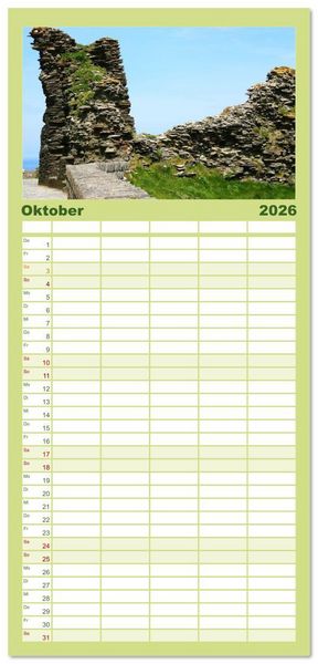 Produktbild: Familienplaner 2026 - Cornwall im Fr&uuml;hling mit 5 Spalten (Wandkalender, 21 x 45 cm) CALVENDO