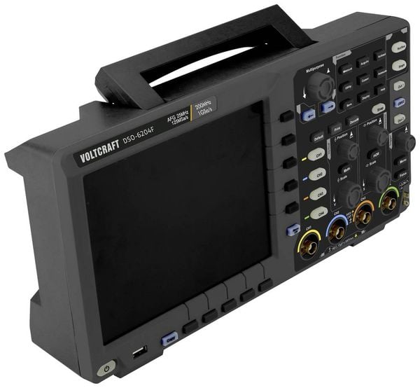 Produktbild: VOLTCRAFT DSO-6204F Digital-Oszilloskop 200 MHz 4-Kanal 1 GSa/s 10 Mpts 8 Bit Digital-Speicher (DSO), Funktionsgenerator 1 St.