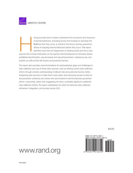 Produktbild: Inventorying Data to Support Army Harmful Behavior Prevention Metrics and Measures