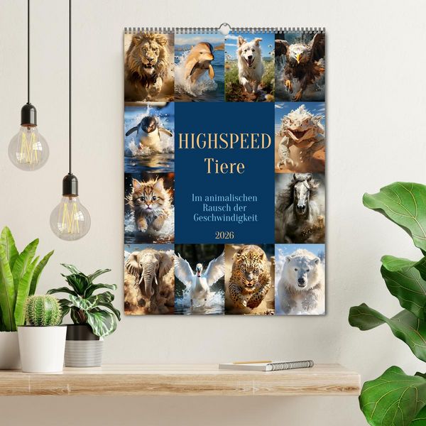 Produktbild: Highspeed Tiere (Wandkalender 2026 DIN A2 hoch), CALVENDO Monatskalender