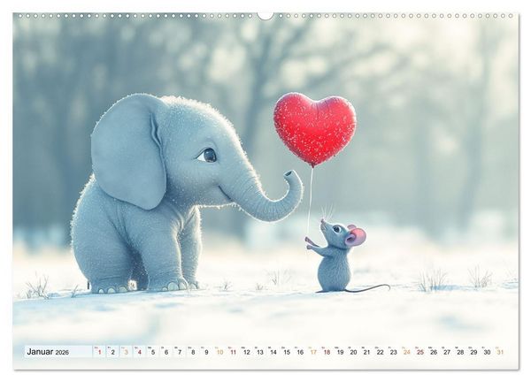 Produktbild: Der rote Luftballon - Elefant und Maus zeigen Dir das Jahr (hochwertiger Premium Wandkalender 2026 DIN A2 quer), Kunstdruck in Hochglanz