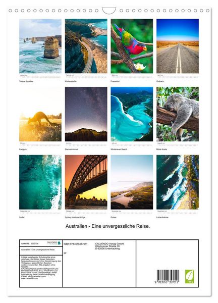 Produktbild: Australien - Eine unvergessliche Reise. (Wandkalender 2026 DIN A3 hoch), CALVENDO Monatskalender