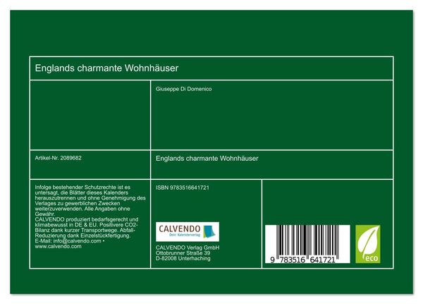 Produktbild: Englands charmante Wohnh&auml;user (Tischkalender 2026 DIN A5 quer), CALVENDO Monatskalender