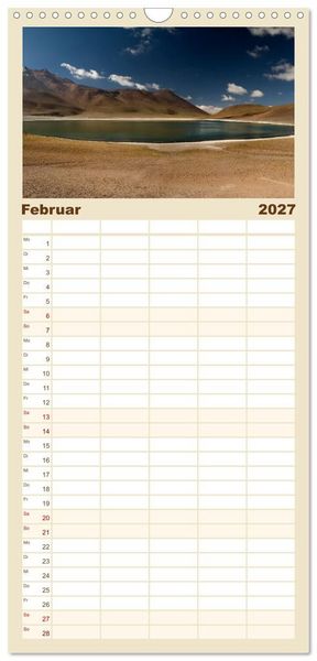 Produktbild: Familienplaner 2027 - Die Farben der Anden - Argentinien und Chile mit 5 Spalten (Wandkalender, 21 x 45 cm) CALVENDO