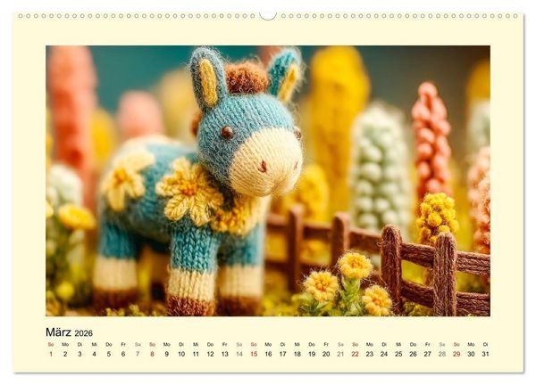 Produktbild: Flauschiger Bauernhof. Gestrickte Tierchen f&uuml;r Herz und Seele (hochwertiger Premium Wandkalender 2026 DIN A2 quer), Kunstdruck in Hochglanz