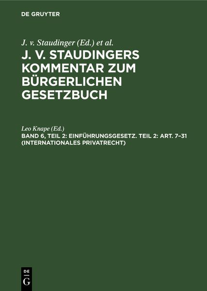 Produktbild: Einf&uuml;hrungsgesetz. Teil 2: Art. 7&ndash;31 (Internationales Privatrecht)
