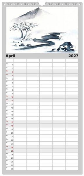 Produktbild: Familienplaner 2027 - Asiatische Tuschmalerei mit 5 Spalten (Wandkalender, 21 x 45 cm) CALVENDO