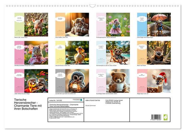 Produktbild: Tierische Herzensbrecher - Charmante Tiere mit ihren Botschaften (Wandkalender 2026 DIN A2 quer), CALVENDO Monatskalender
