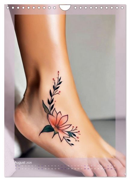 Produktbild: Florale Tattoos Stilvoll und minimalistisch (Wandkalender 2026 DIN A4 hoch), CALVENDO Monatskalender