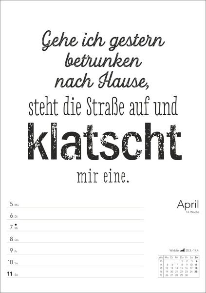 Produktbild: Typo-Spr&uuml;che-Kalender s/w Wochenplaner 2027 - mit 53 witzigen Spr&uuml;chen