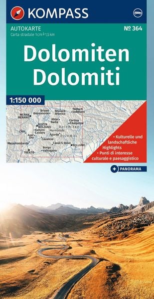 Produktbild: KOMPASS Autokarte und Panoramakarte Dolomiten / Dolomiti / Dolomites 1:150.000