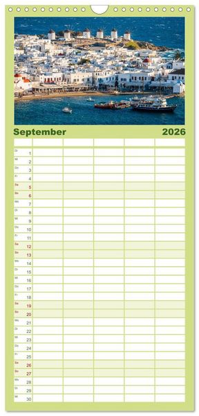 Produktbild: Familienplaner 2026 - Griechische Inseln - Ein Jahr im Mittelmeer mit 5 Spalten (Wandkalender, 21 x 45 cm) CALVENDO