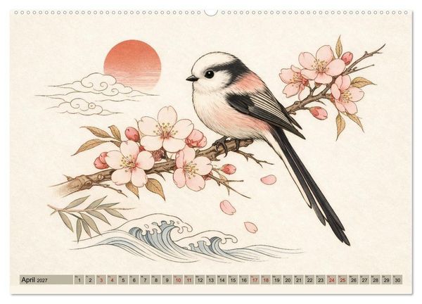 Produktbild: Naturwunder Japan: Faszinierende Vogelarten in traditioneller Kunst (hochwertiger Premium Wandkalender 2027 DIN A2 quer), Kunstdruck in Hochglanz